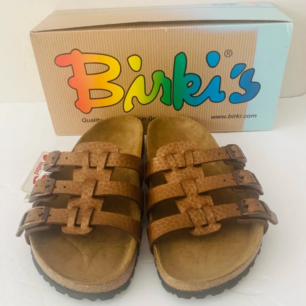 NWT Birkenstock Birki’s Xenia Soft Birko Flor Bronze Sandals Women Size 7 Comfy